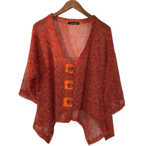 Xception Sweaters - Xception V-Neck Oversize Mesh Crochet Open Knit Button Cardigan Women's Size O/S